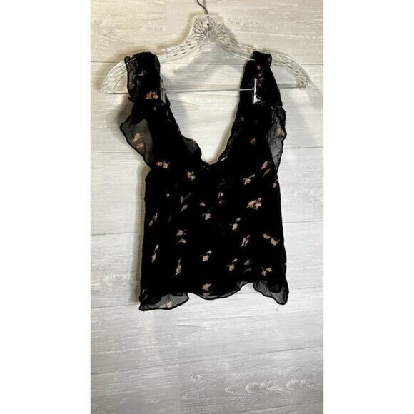 Trafaluc Collection Women's Floral Print Frilled‎ Sleeves Top - Picture 4 of 6